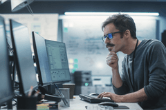 Person looks at data on a computer for optimizing change management