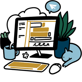 Illo desktop computer scene with cat 02